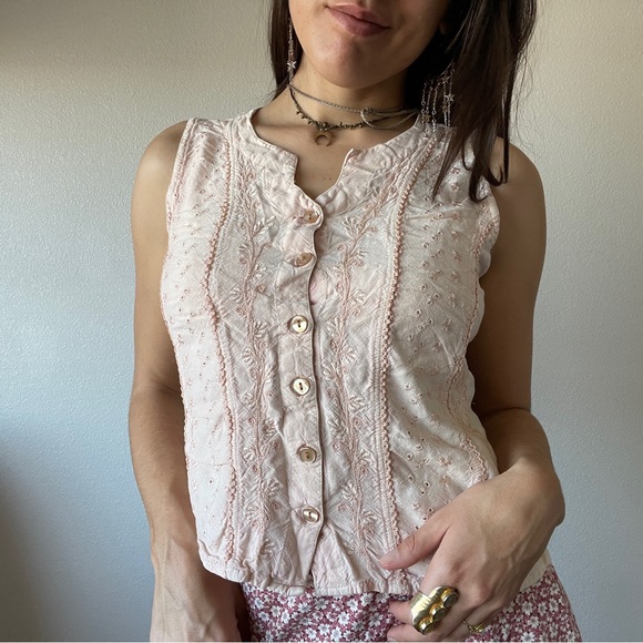 Pink Embroidered Vest Blouse - Picture 1 of 4
